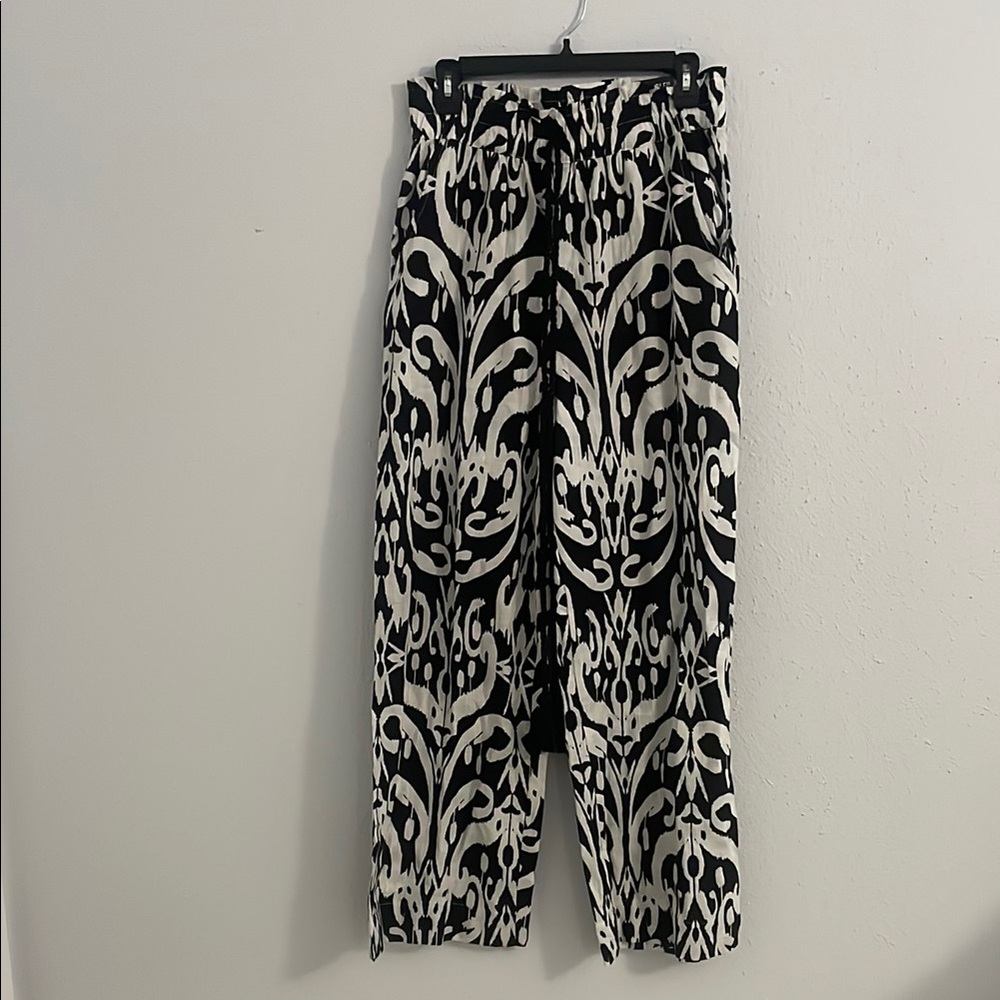Black and White Wide Leg Pants with Bold Pattern 100% Cotton